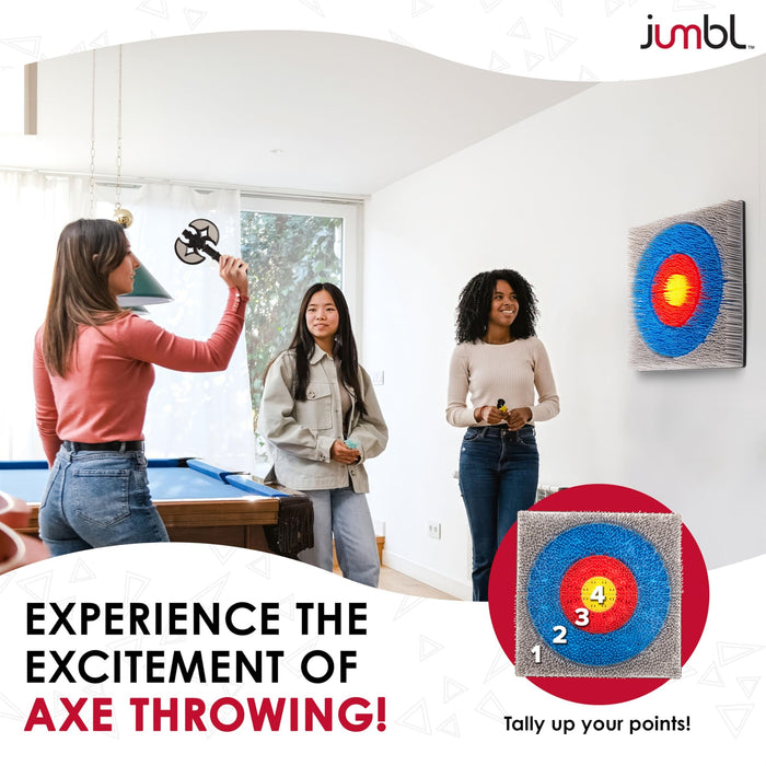 Jumbl Wall-Mounted Axe Throwing Game, Indoor Foam Axe Set with Bristle Target & Mount Kit