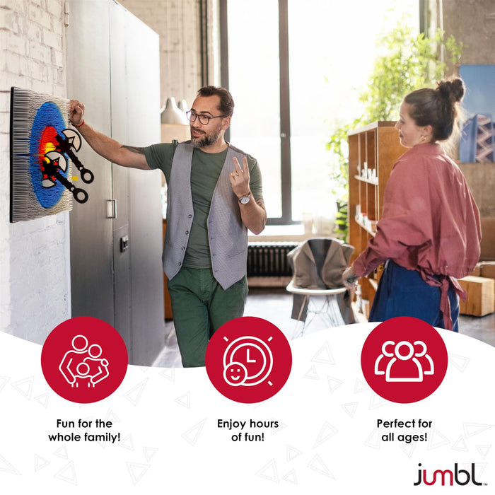 Jumbl Wall-Mounted Axe Throwing Game, Indoor Foam Axe Set with Bristle Target & Mount Kit