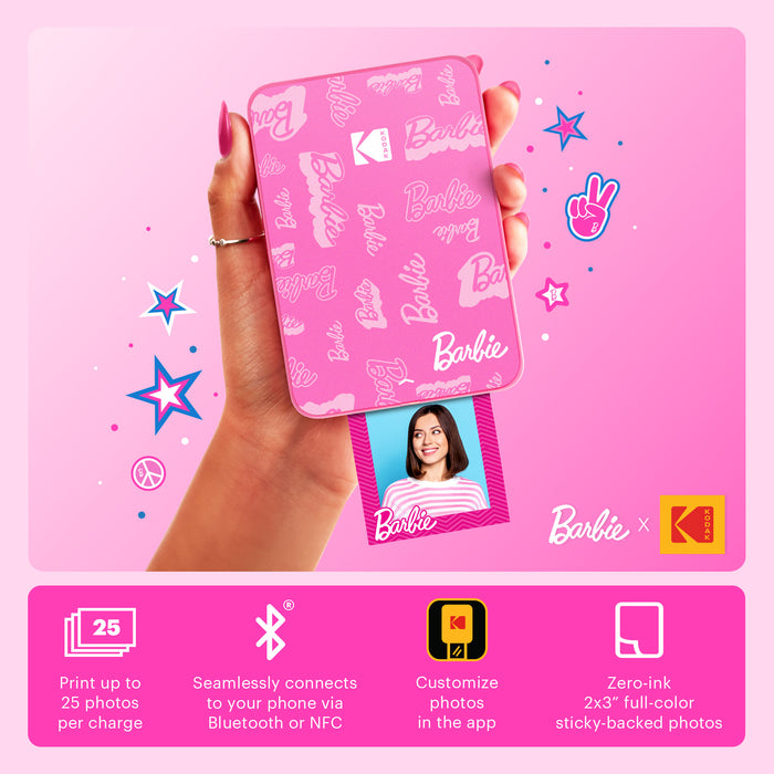 Barbie x Kodak Step Slim Wireless Instant Portable Photo Printer, 2x3" Full Color Instant Photo Printer