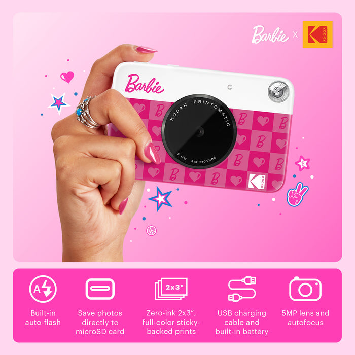 Barbie x Kodak Printomatic 2x3” Instant Print Camera, 5MP Portable Instant Camera - Iconic Style