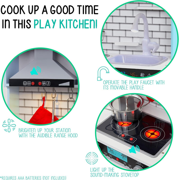 Lil' Jumbl Small Kids Kitchen Playset, Pretend Kids Wooden Kitchen with Stovetop, Oven & More