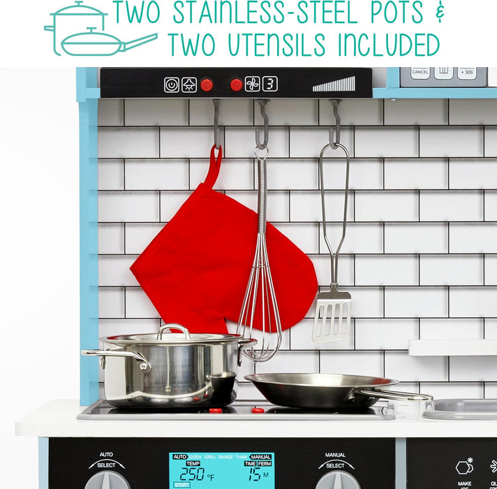Lil' Jumbl Small Kids Kitchen Playset, Pretend Kids Wooden Kitchen with Stovetop, Oven & More