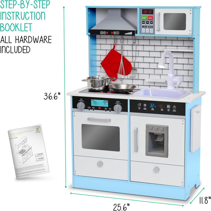 Lil' Jumbl Small Kids Kitchen Playset, Pretend Kids Wooden Kitchen with Stovetop, Oven & More