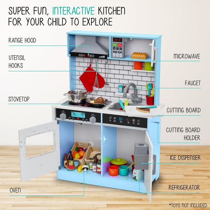 Lil' Jumbl Small Kids Kitchen Playset, Pretend Kids Wooden Kitchen with Stovetop, Oven & More