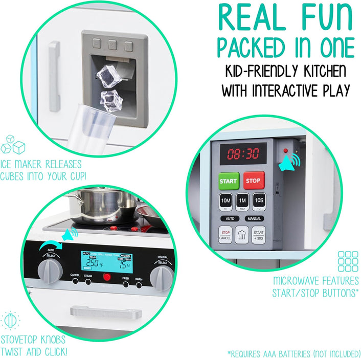 Lil' Jumbl Small Kids Kitchen Playset, Pretend Kids Wooden Kitchen with Stovetop, Oven & More