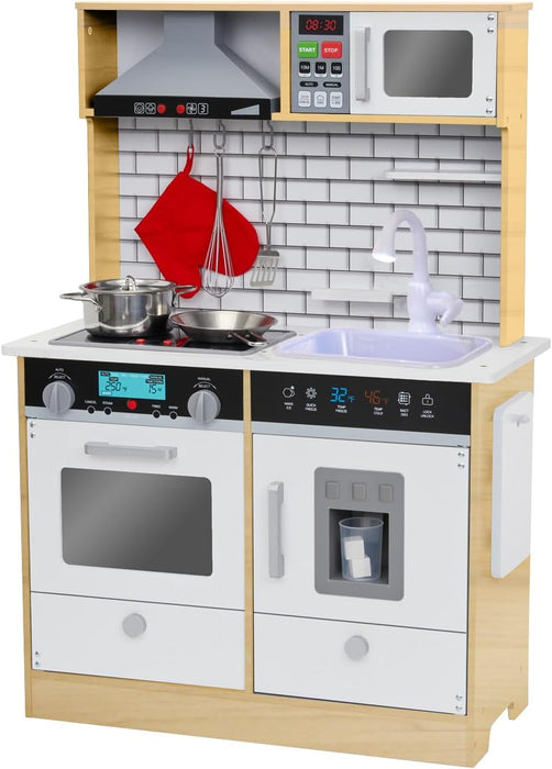 Lil' Jumbl Small Kids Kitchen Playset, Pretend Kids Wooden Kitchen with Stovetop, Oven & More