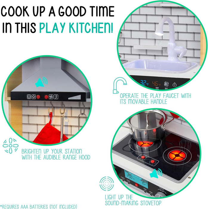 Lil' Jumbl Small Kids Kitchen Playset, Pretend Kids Wooden Kitchen with Stovetop, Oven & More