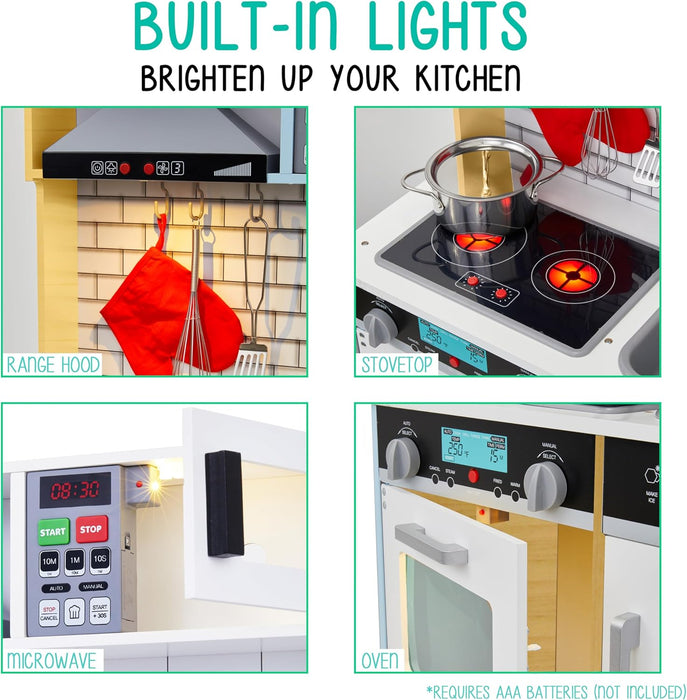 Lil' Jumbl Small Kids Kitchen Playset, Pretend Kids Wooden Kitchen with Stovetop, Oven & More