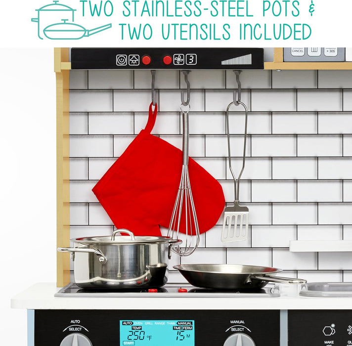 Lil' Jumbl Small Kids Kitchen Playset, Pretend Kids Wooden Kitchen with Stovetop, Oven & More