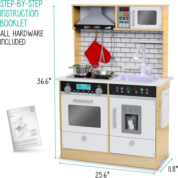 Lil' Jumbl Small Kids Kitchen Playset, Pretend Kids Wooden Kitchen with Stovetop, Oven & More