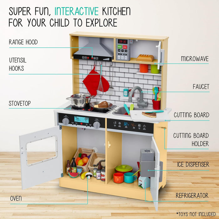 Lil' Jumbl Small Kids Kitchen Playset, Pretend Kids Wooden Kitchen with Stovetop, Oven & More