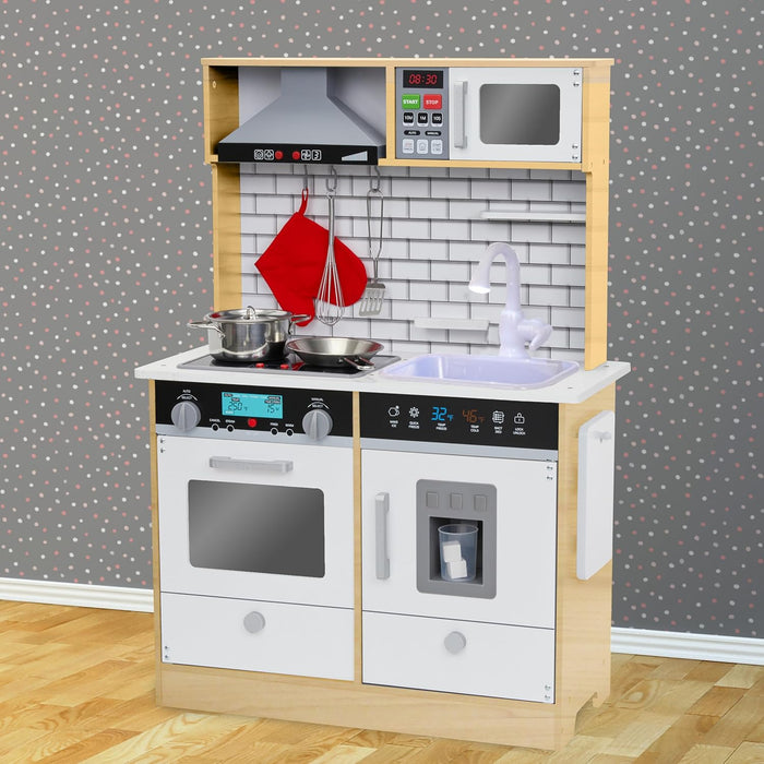 Lil' Jumbl Small Kids Kitchen Playset, Pretend Kids Wooden Kitchen with Stovetop, Oven & More