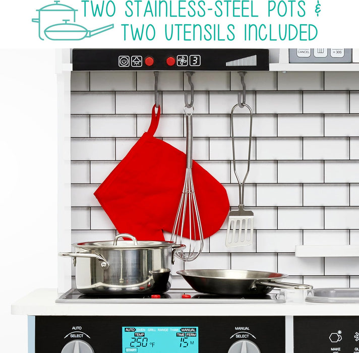 Lil' Jumbl Small Kids Kitchen Playset, Pretend Kids Wooden Kitchen with Stovetop, Oven & More