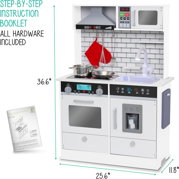 Lil' Jumbl Small Kids Kitchen Playset, Pretend Kids Wooden Kitchen with Stovetop, Oven & More