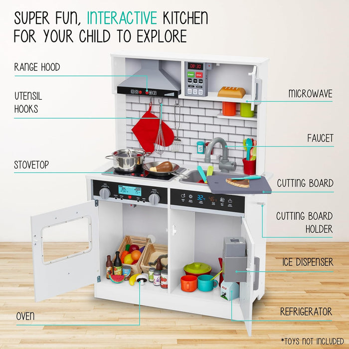 Lil' Jumbl Small Kids Kitchen Playset, Pretend Kids Wooden Kitchen with Stovetop, Oven & More