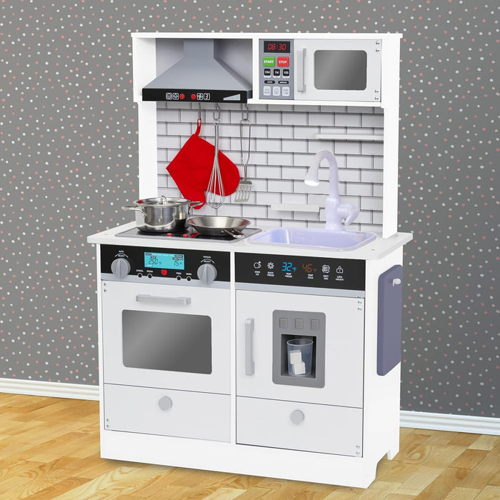 Lil' Jumbl Small Kids Kitchen Playset, Pretend Kids Wooden Kitchen with Stovetop, Oven & More
