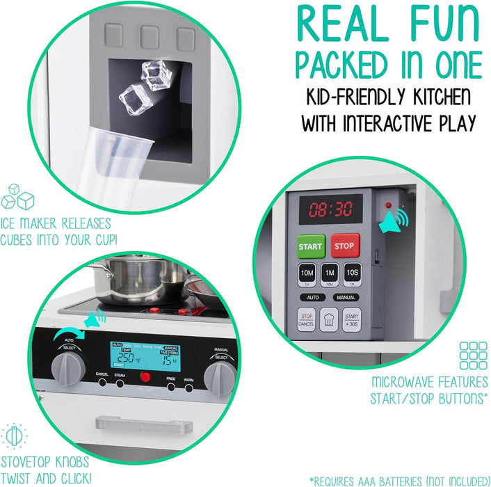 Lil' Jumbl Small Kids Kitchen Playset, Pretend Kids Wooden Kitchen with Stovetop, Oven & More