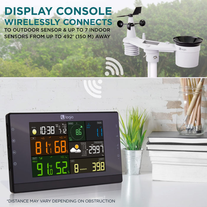 Logia 7-in-1 Wi-Fi Wireless Weather Station w/Solar, Indoor/Outdoor weather station w/Alarms & More