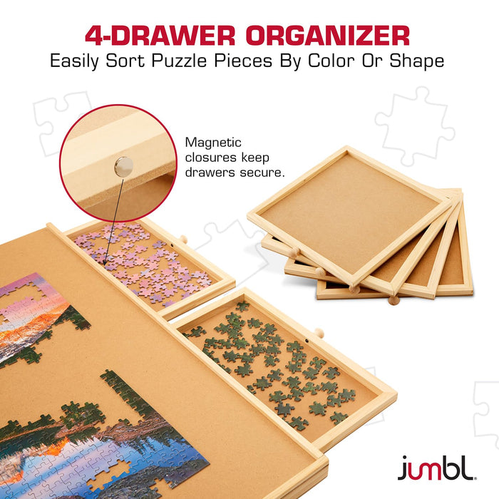 Jumbl 1000-Piece Puzzle Board with Drawers, Lazy Susan & Cover - Rotating Wooden Jigsaw Puzzle Table