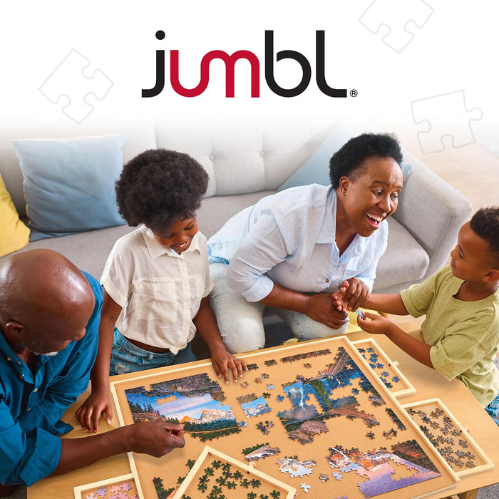 Jumbl 2000-Piece Puzzle Board with Drawers, Lazy Susan & Cover - Rotating Wooden Jigsaw Puzzle Table