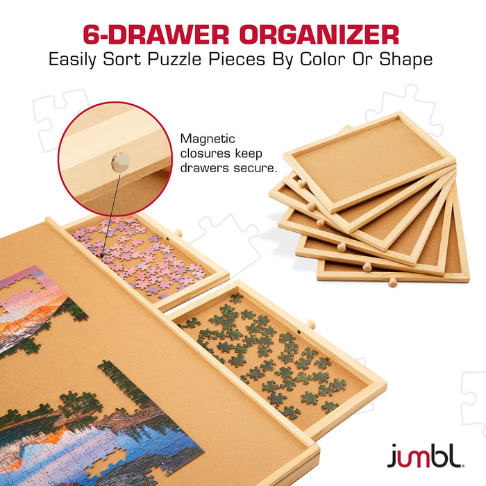 Jumbl 2000-Piece Puzzle Board with Drawers, Lazy Susan & Cover - Rotating Wooden Jigsaw Puzzle Table