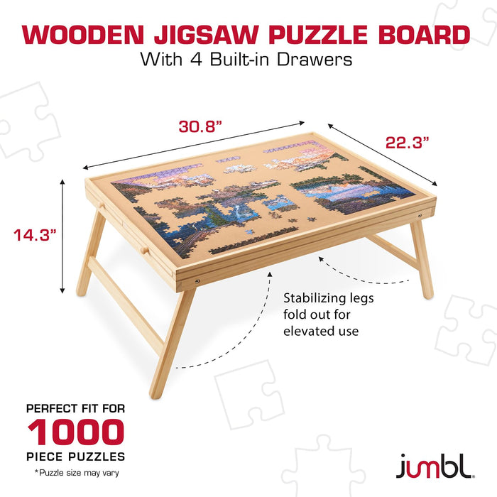 Jumbl 1000-Piece Puzzle Board with Drawers, Foldable Legs & Cover - Wooden Jigsaw Puzzle Table
