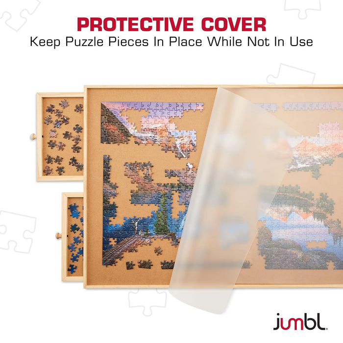Jumbl 1500-Piece Puzzle Board with Drawers, Foldable Legs & Cover - Wooden Jigsaw Puzzle Table