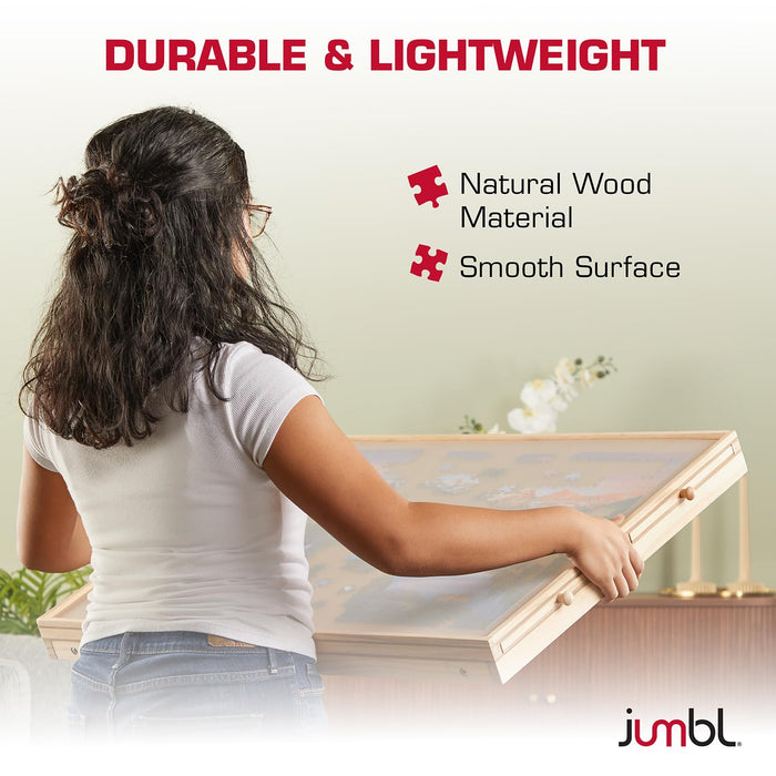 Jumbl 1500-Piece Puzzle Board with Drawers, Foldable Legs & Cover - Wooden Jigsaw Puzzle Table