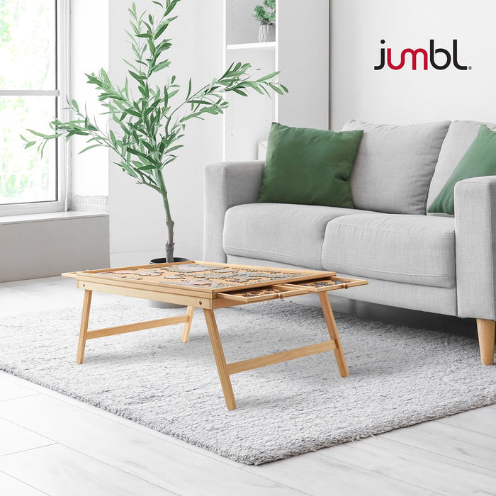 Jumbl 1500-Piece Puzzle Board with Drawers, Foldable Legs & Cover - Wooden Jigsaw Puzzle Table