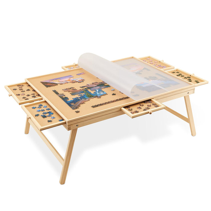 Jumbl 1500-Piece Puzzle Board with Drawers, Foldable Legs & Cover - Wooden Jigsaw Puzzle Table