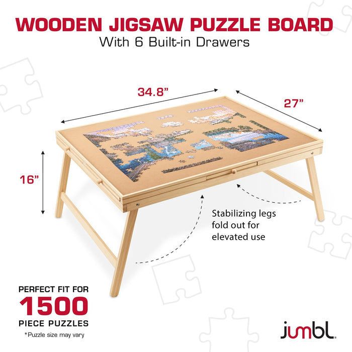 Jumbl 1500-Piece Puzzle Board with Drawers, Foldable Legs & Cover - Wooden Jigsaw Puzzle Table