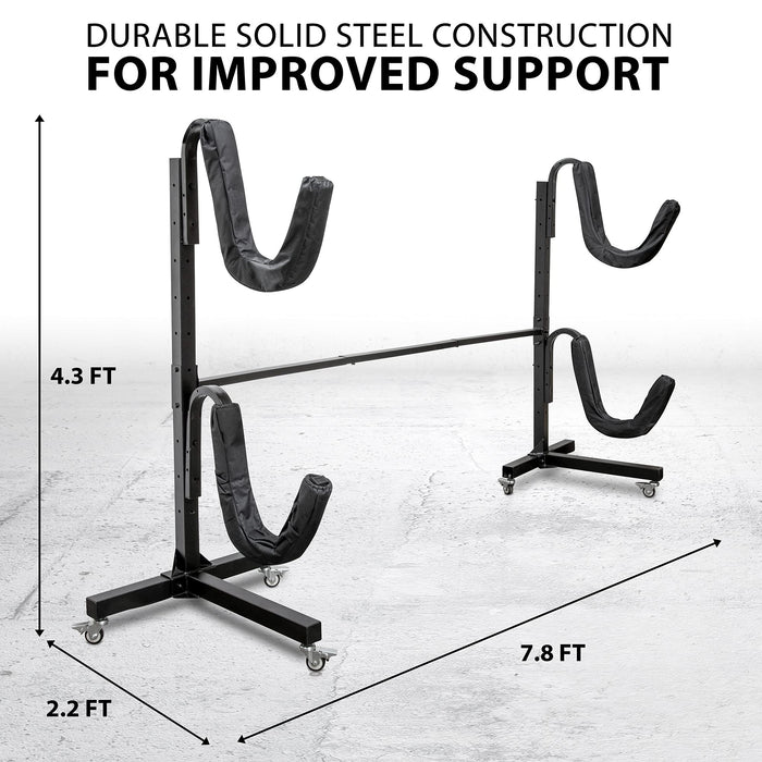 RaxGo Freestanding 2 Kayak Rack, Heavy Duty Kayak Stand for Indoor, Outdoor, or Dock - With Wheels