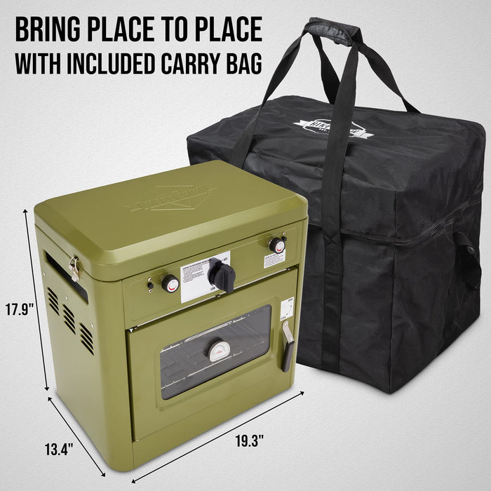 Hike Crew Gas Camping Oven, CSA Approved 2-Burner Stove & Camp Oven with Bag, Igniter & More - Green