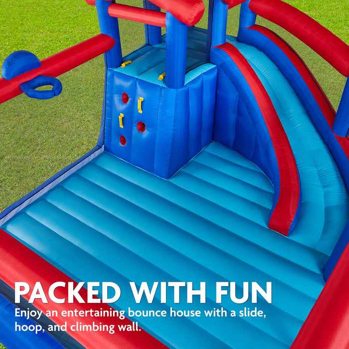 Sunny & Fun Hoop N’ Slide Inflatable Bounce House with Basketball Hoop & Slide - Red/Blue