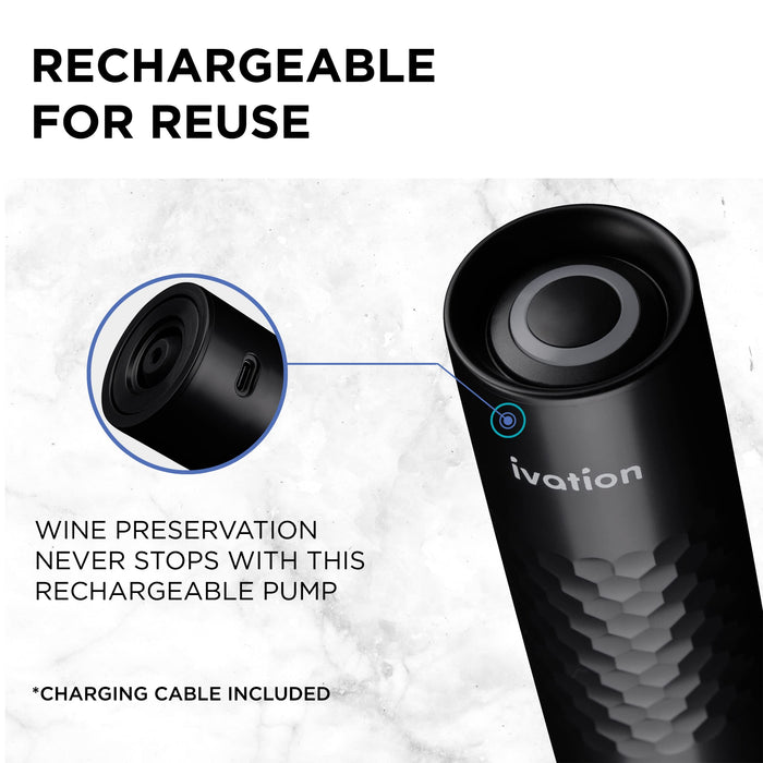 Ivation 6-Piece Rechargeable Wine Saver Pump with Reusable Wine Stoppers