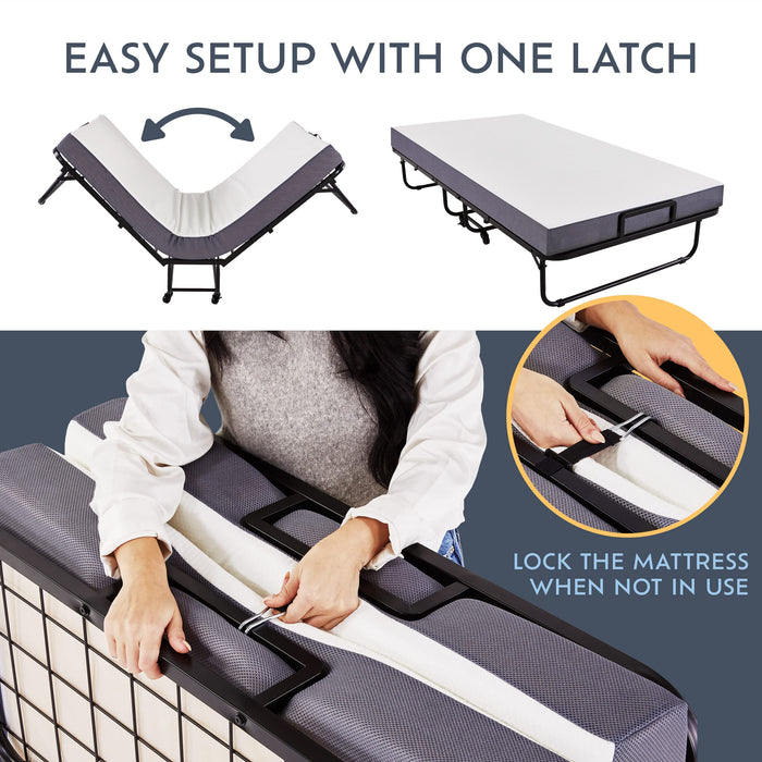 Heyward Folding Bed, Machine Washable Cover, Memory Foam Cot Size Folding Bed with Mattress