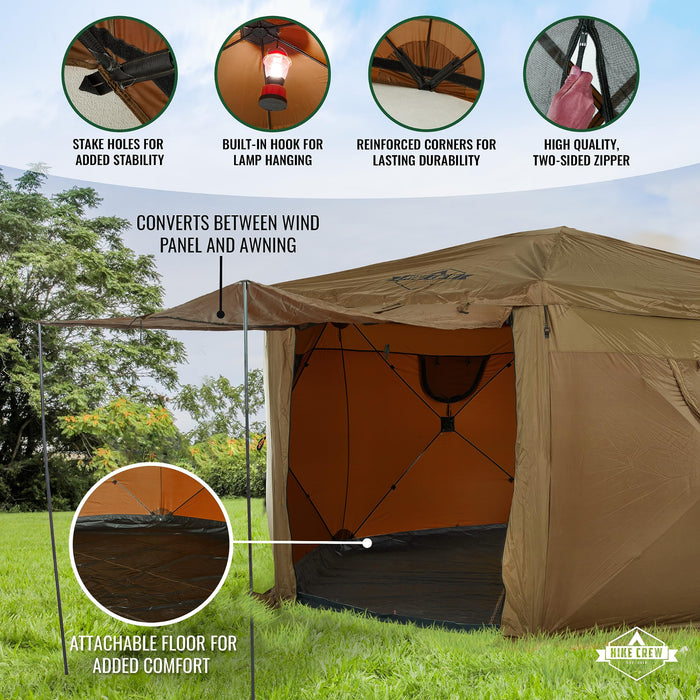 Hike Crew 13’ x 13’ Waterproof Pop Up Gazebo Tent, 6-Sided Outdoor Tent Canopy w/Floor & More