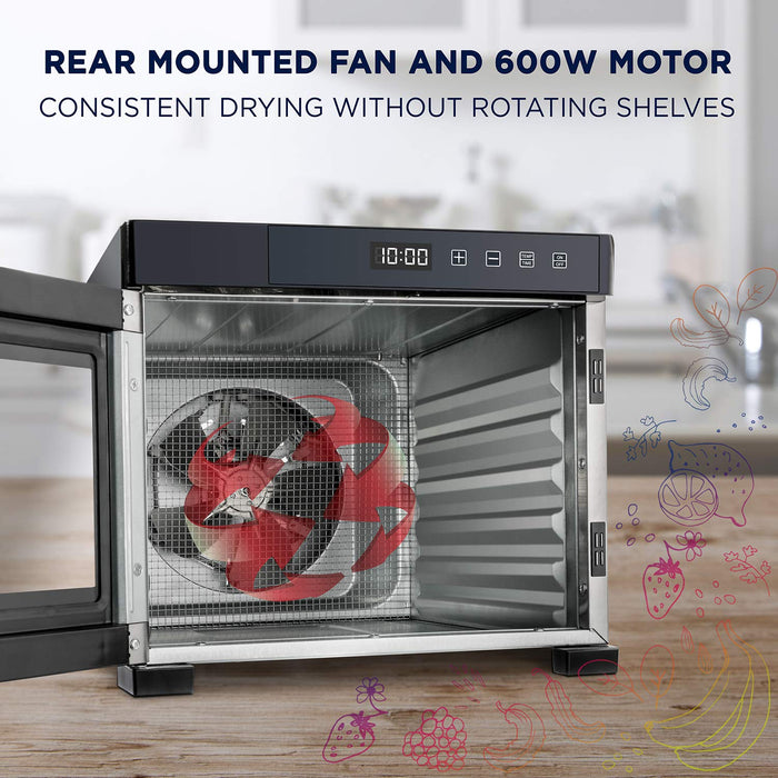 Ivation 6-Tray, 600W Food Dehydrator with Digital Timer and Temperature Control - Stainless Steel