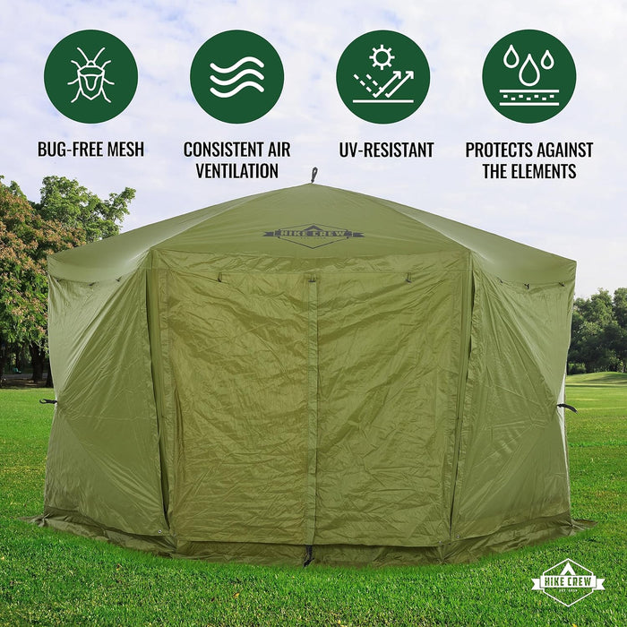 12’x12’ Pop Up Gazebo Tent, 6-Sided Outdoor Camping Canopy with Zippered Wind Panels