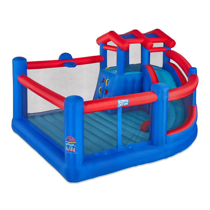 Sunny & Fun Hoop N’ Slide Inflatable Bounce House with Basketball Hoop & Slide - Red/Blue