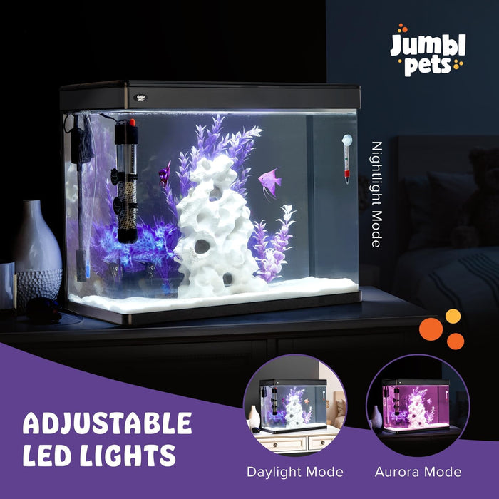 JumblPets Premium Fish Aquarium Kit, Complete Glass Fish Tank Kit w/LED Lighting & More (12 Gallon)