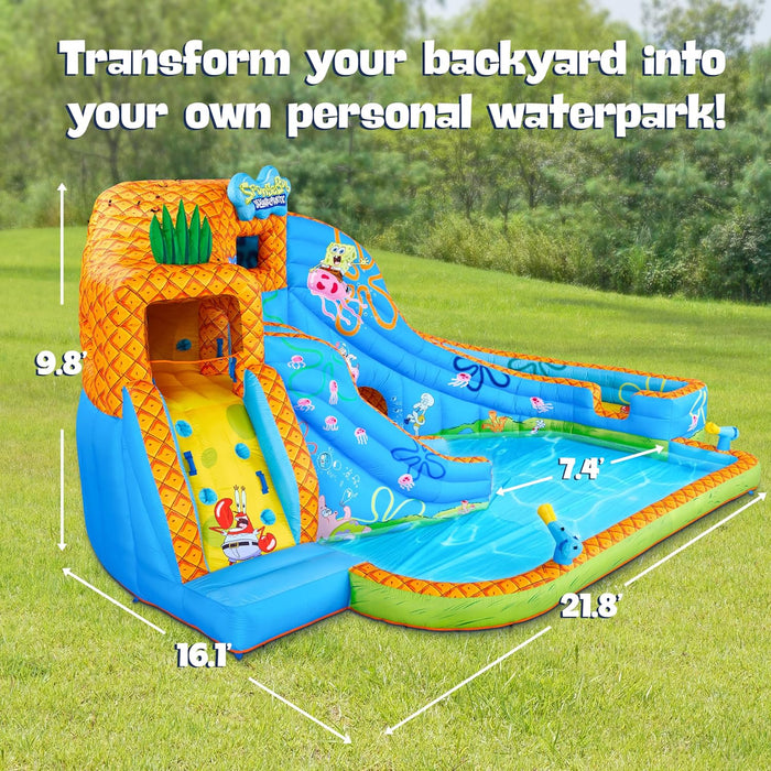 Sunny & Fun SpongeBob Deluxe Adventure Inflatable Water Slide Park – Climbing Wall, 2 Slides & Splash Pool