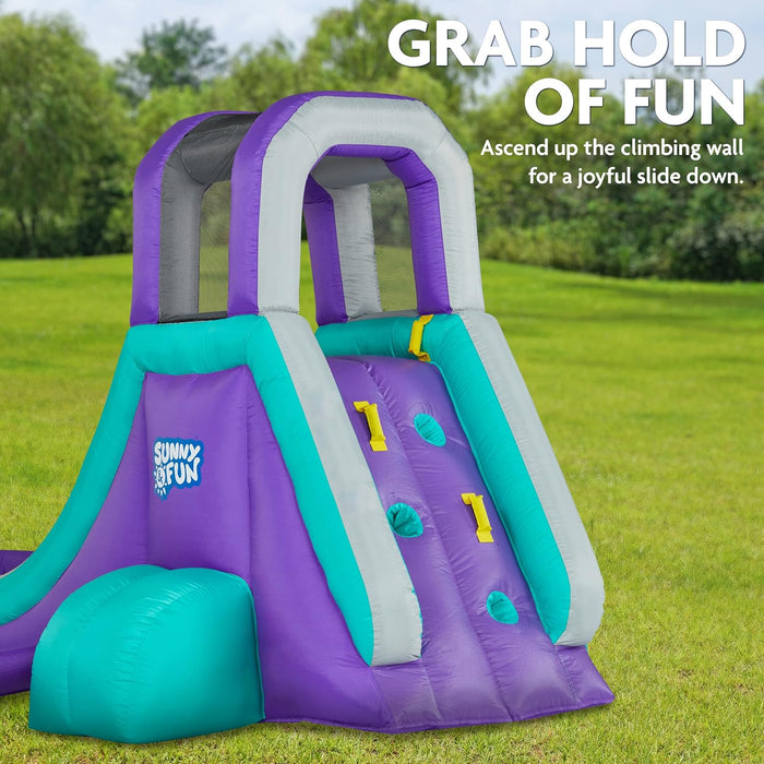 Sunny & Fun Inflatable Single Ring Water Slide Park – Climbing Wall, Slide & Deep Pool