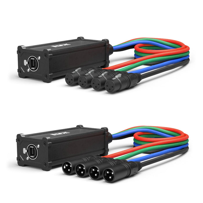 LyxPro XLR to RJ45 Ethercon Audio Snake 4 Channel & 3 Pin, Male & Female Pair with Cables