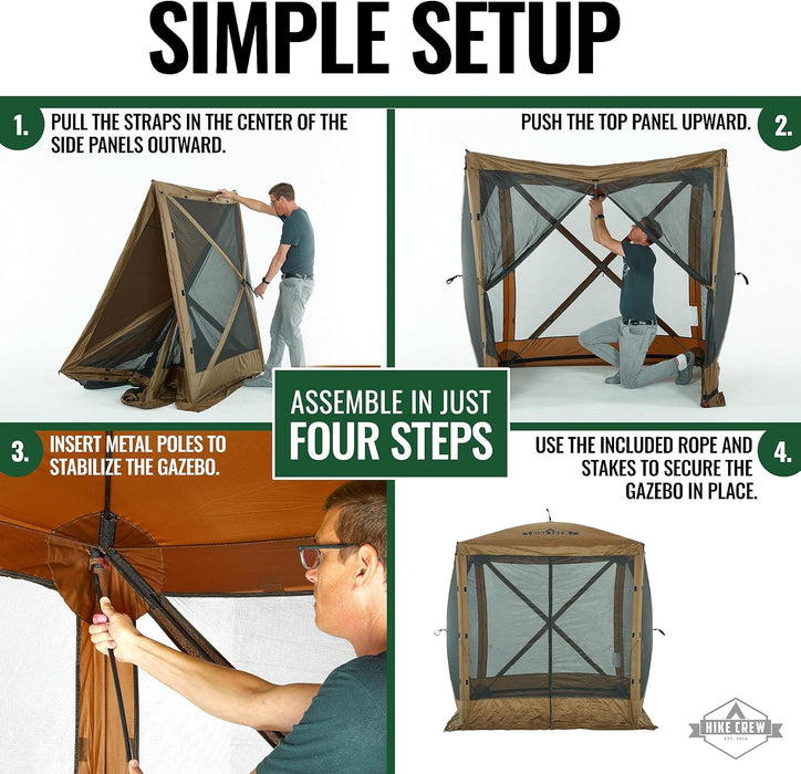 6’ x 6’ Pop Up Gazebo Tent, 4-Sided Instant Outdoor Tent Canopy w/Stakes & More