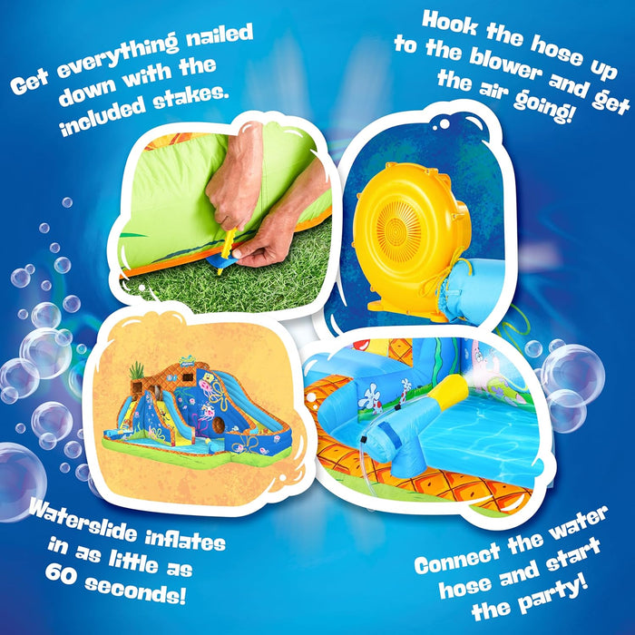 Sunny & Fun SpongeBob Deluxe Adventure Inflatable Water Slide Park – Climbing Wall, 2 Slides & Splash Pool