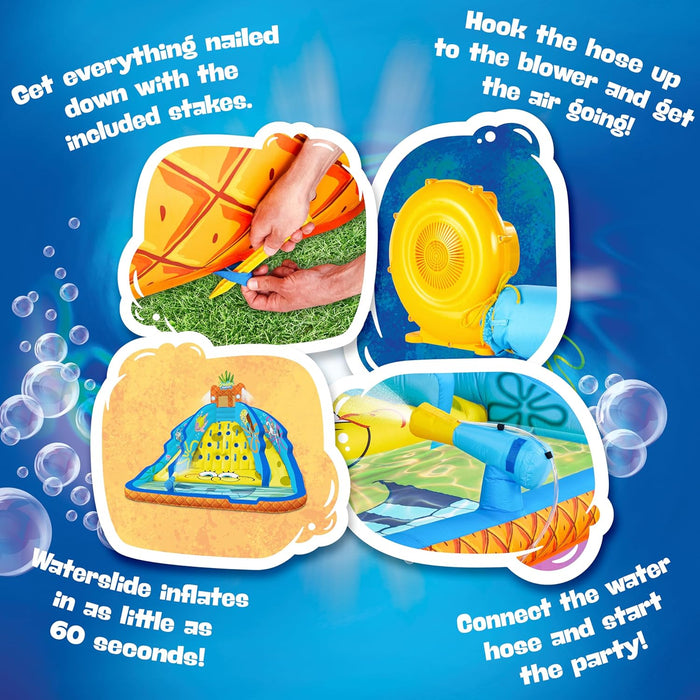 Sunny & Fun SpongeBob Ultra Climber Inflatable Water Slide Park –  Climbing Wall, Two Slides & Splash Pool 