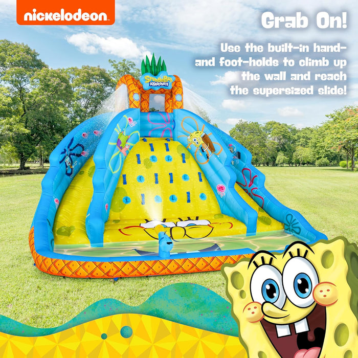 Sunny & Fun SpongeBob Ultra Climber Inflatable Water Slide Park –  Climbing Wall, Two Slides & Splash Pool 