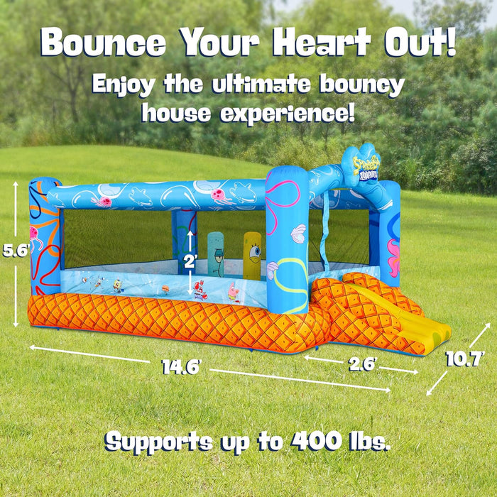 Spongebob Inflatable Bounce House | Bouncy Castle for Kids with Air Blower, Stakes & Repair Kit
