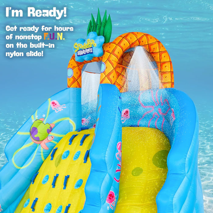 Sunny & Fun SpongeBob Ultra Climber Inflatable Water Slide Park –  Climbing Wall, Two Slides & Splash Pool 